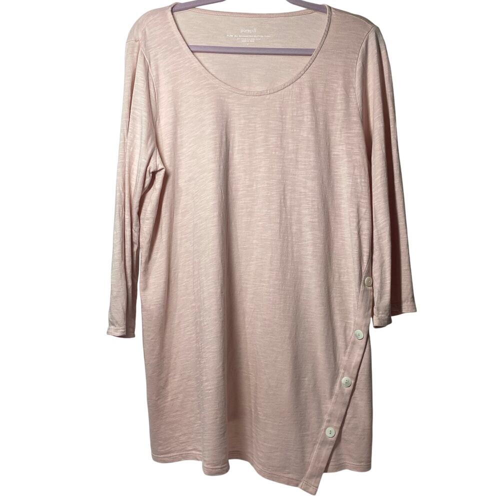 PUREJILL Women’s Asymmetric Button Tunic, Round Neckline, Pastel Peachy-Pink, L
